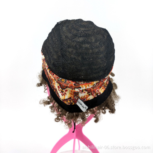 Short Headband Wig Afro Wave  Synthetic Wigs with Brown Mix White Hair for women